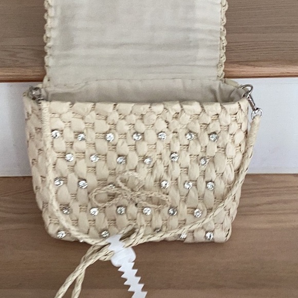 NWT/ ANTHROPOLOGIE Embellished Straw Crossbody Bag/ BRAND NEW - Picture 6 of 8